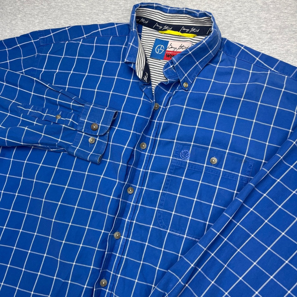 Wrangler Button-Down Mens XL George Strait Cowboy Cut Blue Windowpane Check